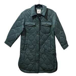 Madewell Airpuff Long Shirt-Jacket Quilted Dark Green Women's XS NWT Pockets